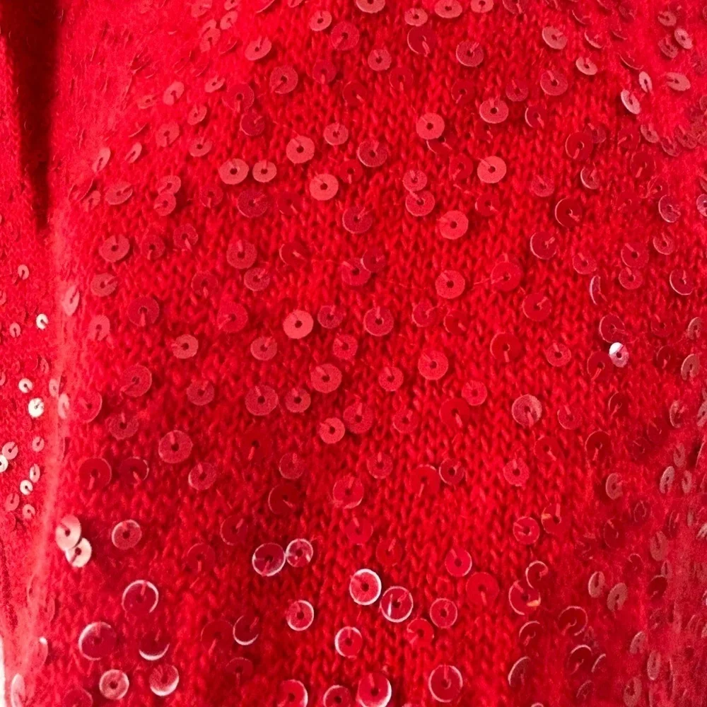 J.Crew Women’s Crew Neck Sweater Red Sequins and Blue Trim 3/4 Sleeves Small